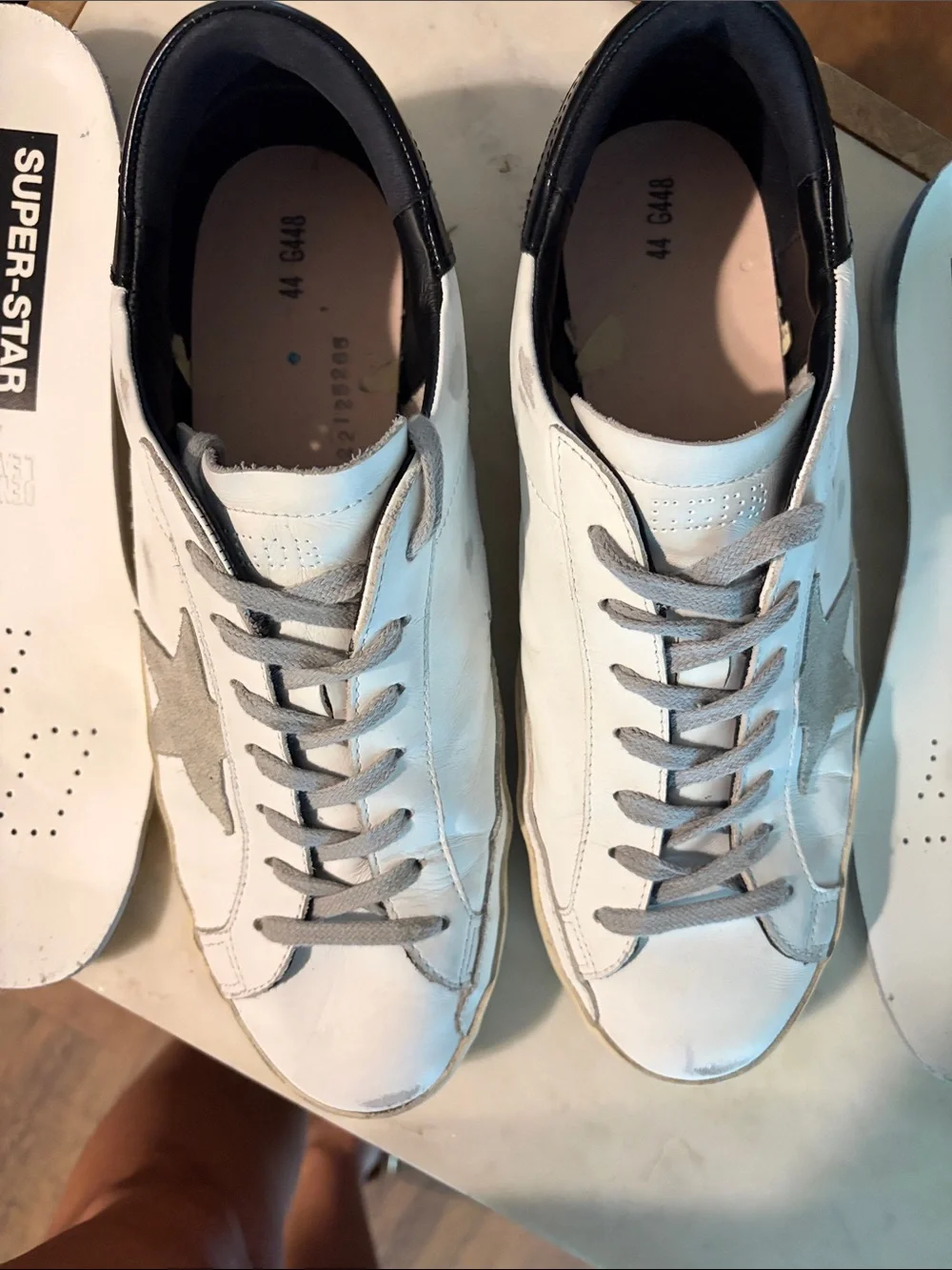 Golden Goose White Leather Sneakers with Gray Star and Gray Laces
